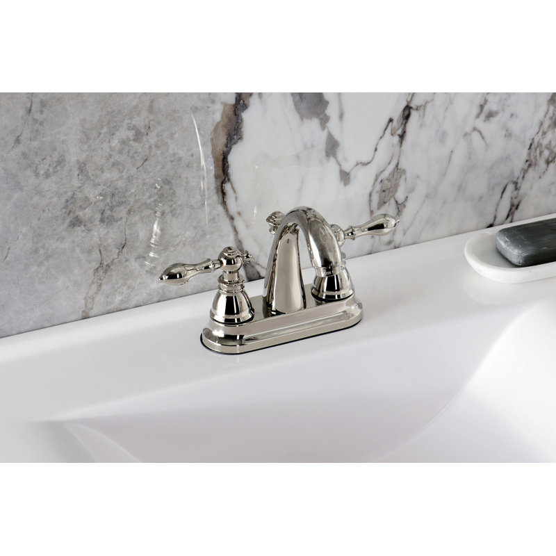 Kingston Brass American Classic Two-Handle 3-Hole Deck Mount 4" Centerset Bathroom Faucet with Plastic Pop-Up