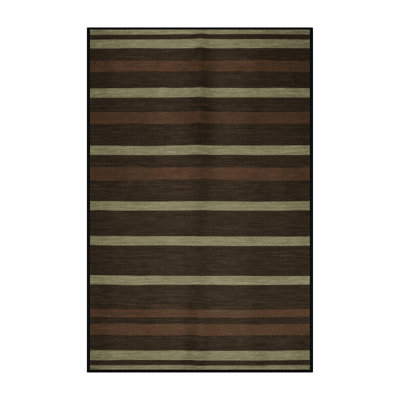 Tapis brun à rayures horizontales lavable à la machine