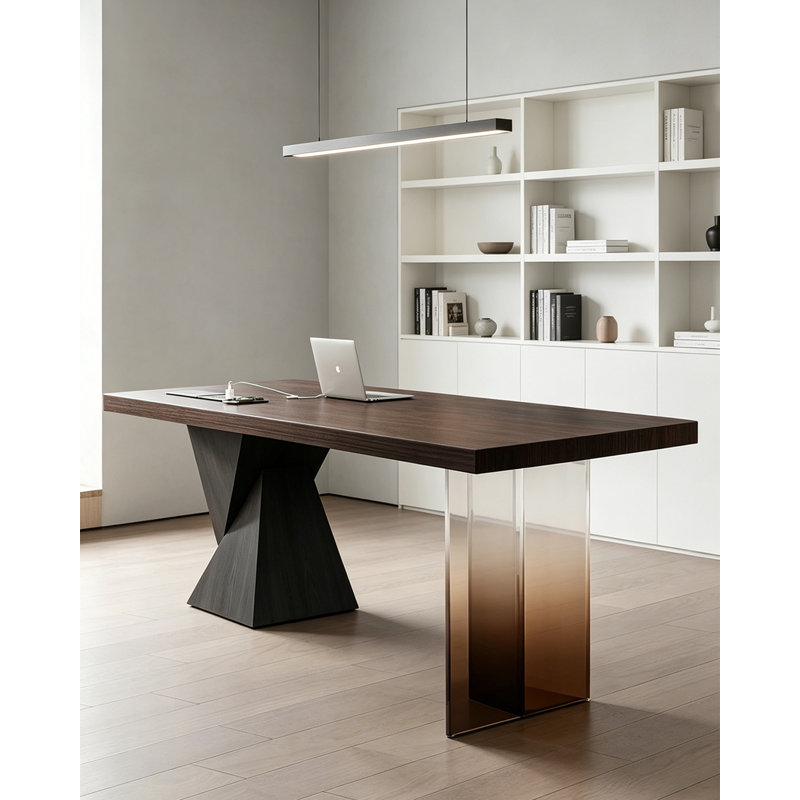 Bureau de direction élégant en bois foncé pour un espace de travail spacieux à domicile, H 29,53 po x l 78,74 po x P 31,5 po