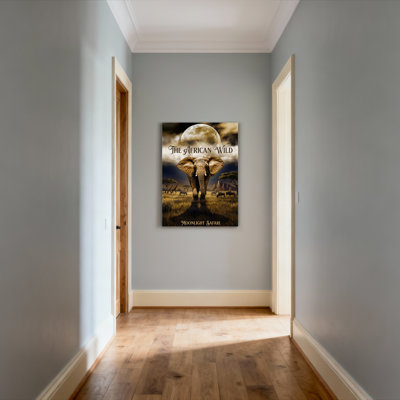 African Elephant Moonlight Safari Canvas Wrapped Wall Art Oil Painting Print Set Of 1