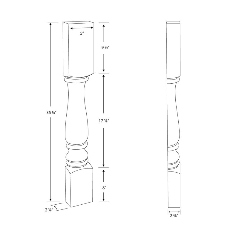 Unfinished Cherry Traditional Kitchen Island Leg 35.25"