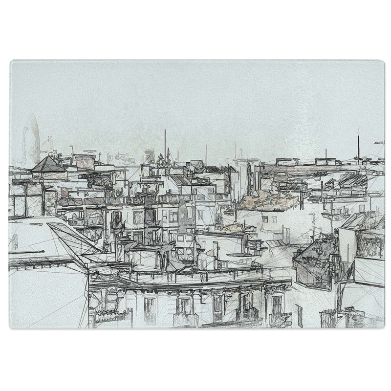 Tempered Glass Rooftops in Barcelona Spain Chopping Board, 28.5 cm W x 20 cm L