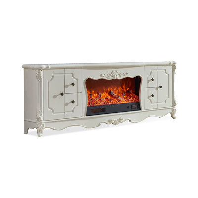 Beige Solid Wood TV Cabinet Heating Fireplace