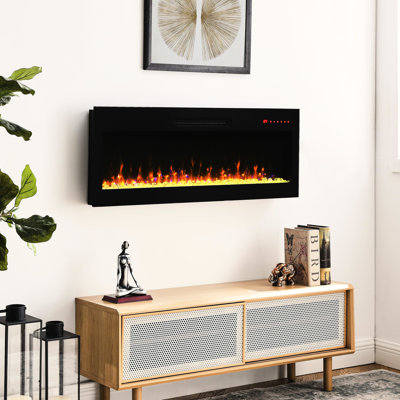 Ultra Thin 42 Inch Fireplace, Led , 5 Settings Of Flame Speed, Mounted & Built-In Style Recessed Fireplace 42", 1400W Heat, 16 Colors, Ember Bed Table Top Option
