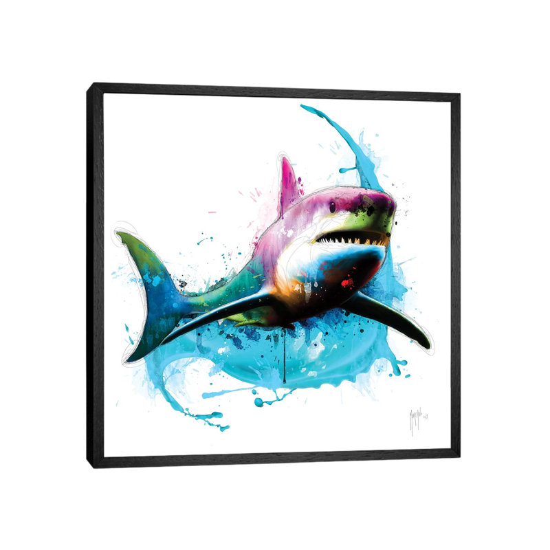 Shark by Patrice Murciano - Floater Frame Gallery-Wrapped Canvas Giclée on Canvas, Black, 45.72 cm H x 45.72 cm W