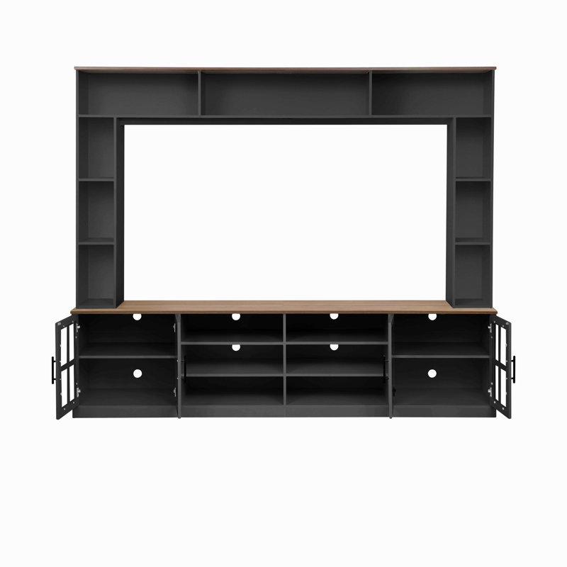 Meuble audio-vidéo l 95,5 po avec bibliothèque pour téléviseur de 80 po ou moins, meuble télé moderne avec armoires