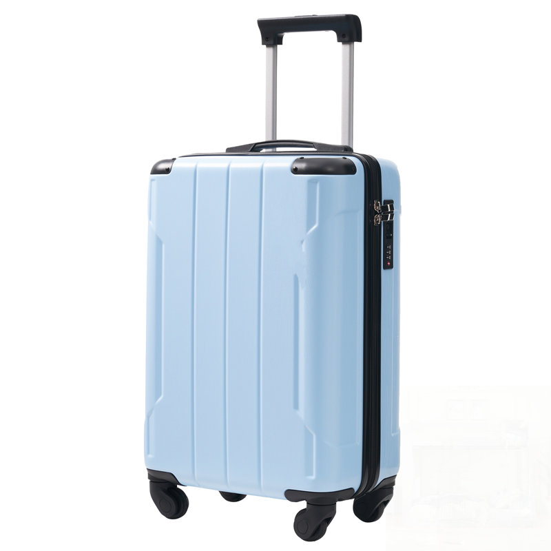 Bagage de cabine rigide en ABS léger de 20 pouces avec roues pivotantes, verrou TSA et 2 cubes d'emballage, bleu ciel