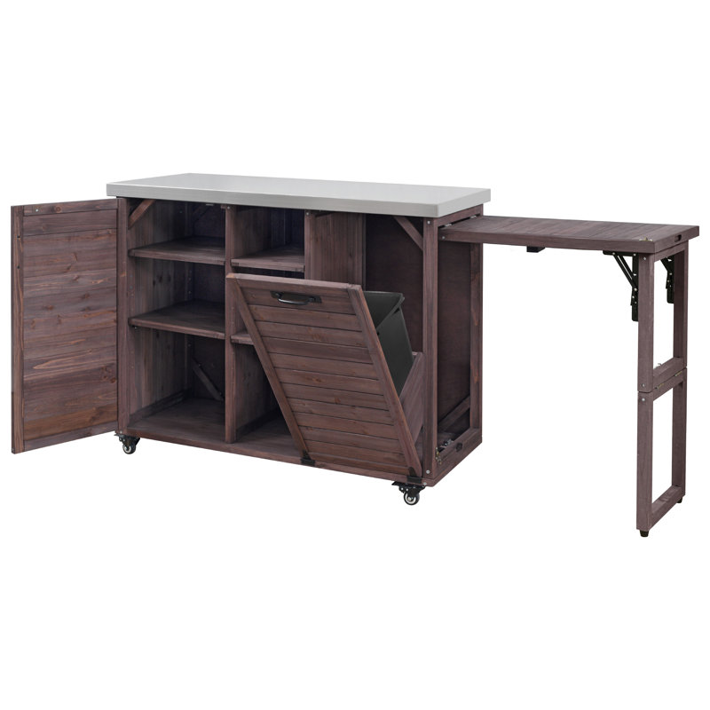 Îlot de cuisine 78,3 po avec table de barbecue pliable (sans tabourets), Marron foncé