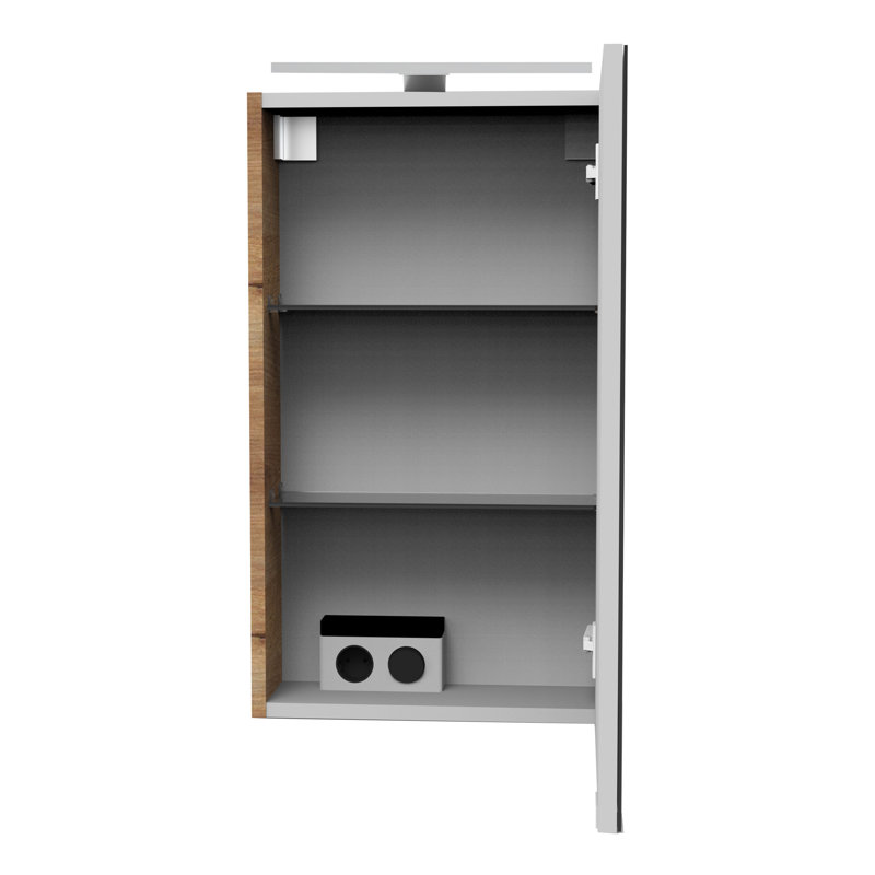 400mm W 680mm H Wall Cabinet Frameless Medicine Cabinet Mirror 2 Adjustable, Brown, Stop on the right