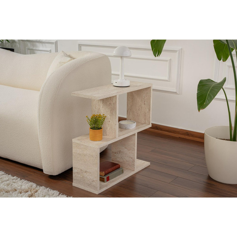 Table de bout avec tablette de plancher, Travertin