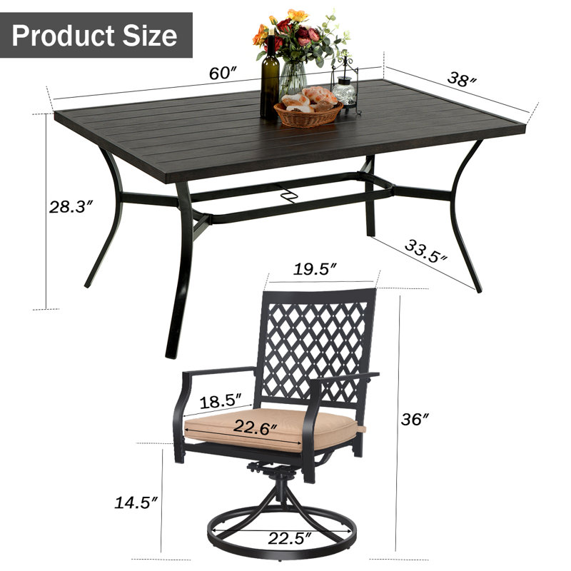 6 - Person Patio Dining Set with Rectangular Table , Cushions Included