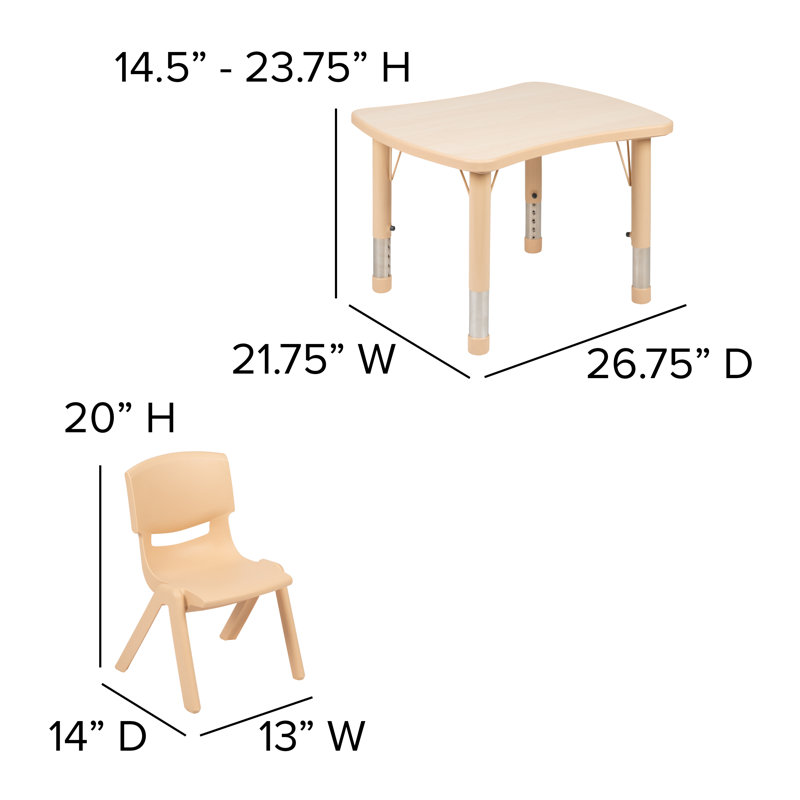 Goddard 21.875"W x 26.625"L Rectangle Plastic Activity Table Set with 2 Chairs, Natural