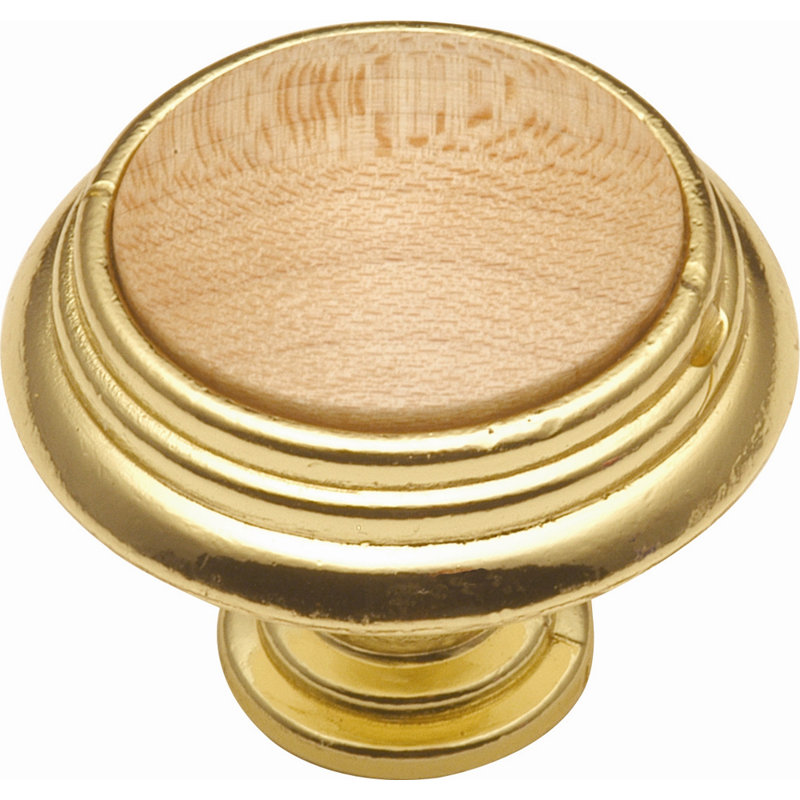 Polished Brass and Natural Maple Cabinet Knob