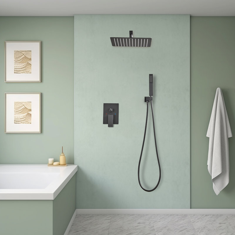Complete Shower System With Rough-In Valve with 10 Inches Rain Shower Head, Black