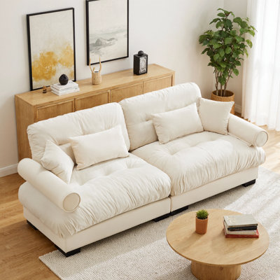 Grand canapé moderne en velours à 2 places avec accoudoirs renforcés - Causeuse avec coussins de taille et coussins décoratifs, siège à assise profonde confortable - Canapé polyvalent pour le salon, le loft, le bureau, le couloir, la chambre à coucher - Configuration modulaire flexible