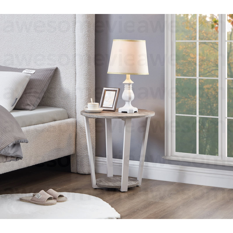 Table de bout ronde avec tablette Elysian, Plateau gris / base blanche