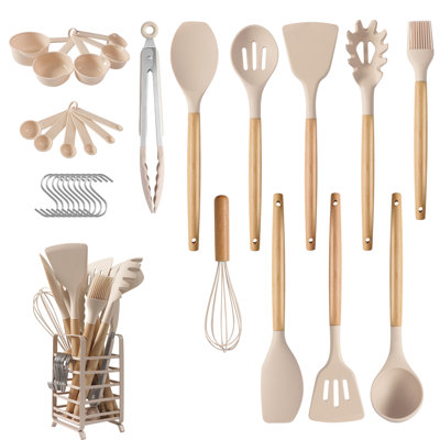 Hecef 32-Piece Silicone Kitchen Utensil Set with Stainless Steel Holder, Food Grade, BPA Free, Heat Resistant, Non-Scratch Cooking Tools