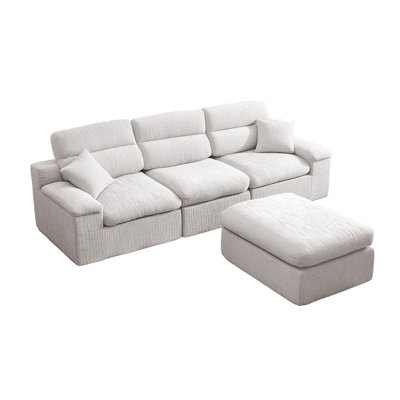 L-Shaped Corner Chaise Sofa With High Backrest, Slub Chenille Fabric, Compressed High-Density Cushions, Space-Saving No-Assembly Design For Living Room Or Apartment.