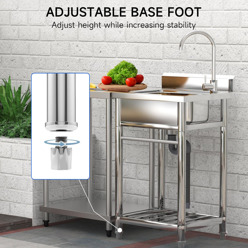 Évier de cuisine et de buanderie autoportant à cuve pivotante à 360 ° à cuve pivotante à 360 ° 22 po x 22 po et cuve de travail en acier inoxydable 22 x 20 po avec dosseret et sous-tablette