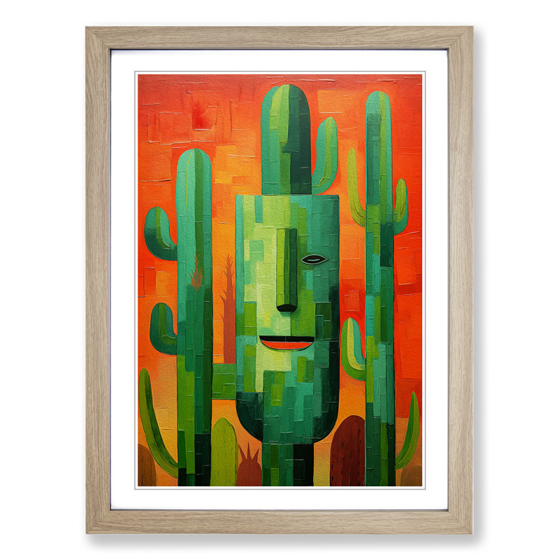 Cactus Cubism - Framed Print, 34cm H x 25cm W x 2cm D, Oak Framed
