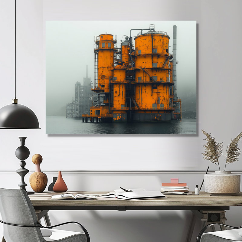 Impression d'art mural jaune et gris Urban Oasis Factories I - Factories, Toile tendue, H 30 po x l 40 po x P 1,5 po