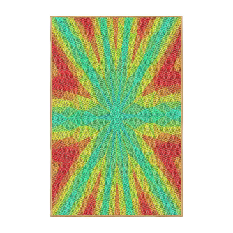 Tapis vert/orange tissé à la machine, Rectangle 6 pi x 9 pi