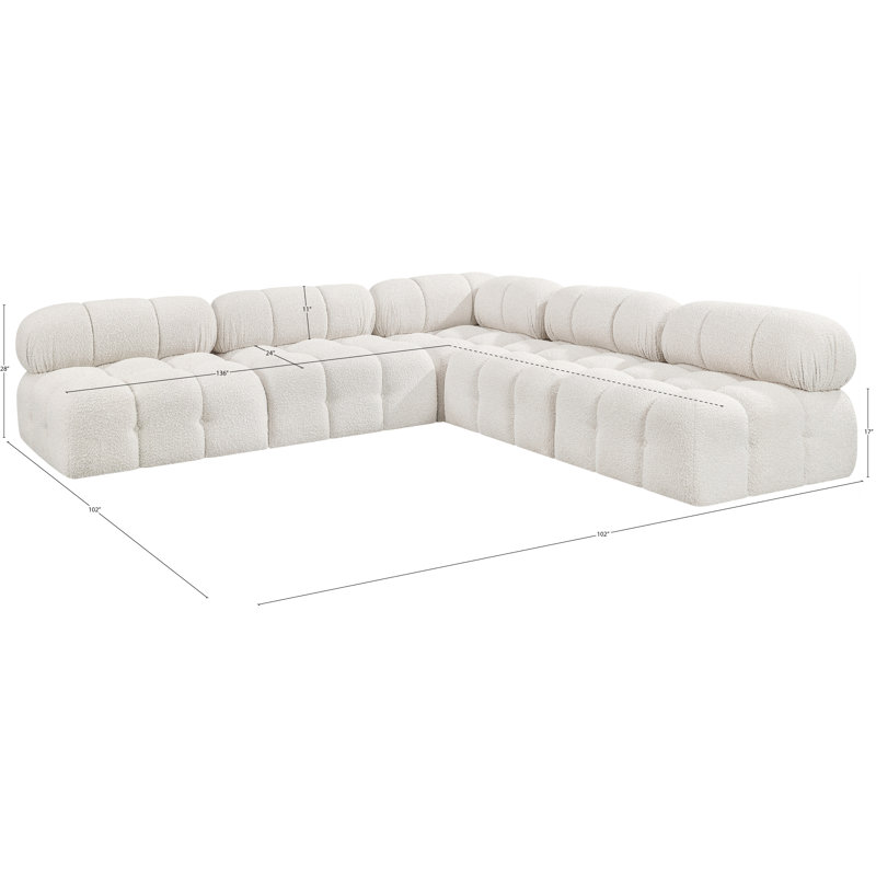 Ames Upholstered Sofa, Cream Boucle Fabric, 4 Armless, 1 Corner