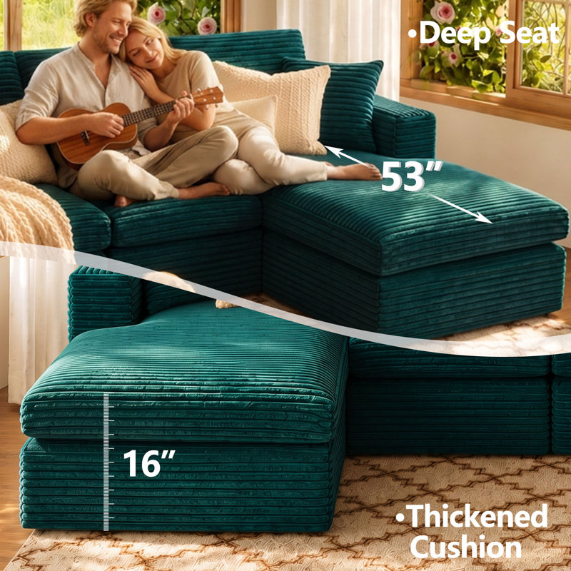 Canapé modulaire en forme de L 96 po sans os, canapé rembourré en velours côtelé moderne avec assise profonde, canapé rembourré pour chambre à coucher de salon