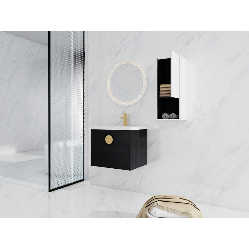 Meuble-lavabo 24 po avec lavabo en céramique et support latéral - aspect panier noyer noir, 24"