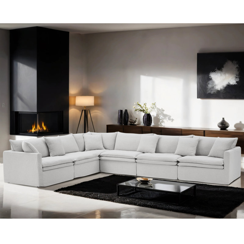 Adaire Upholstered Sectional, Light Gray Linen