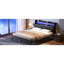 Base de lit pleine grandeur en métal, tête de lit ergonomique, rangement multifonctionnel, système d'éclairage à DEL, prises de recharge, modernisation de chambre à coucher essentielle