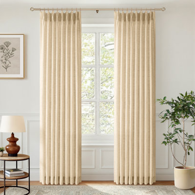 Memory‑Set Linen Textured Light‑Filtering Privacy Curtains for Living Room, Hook Pleat Design(Set of 2)