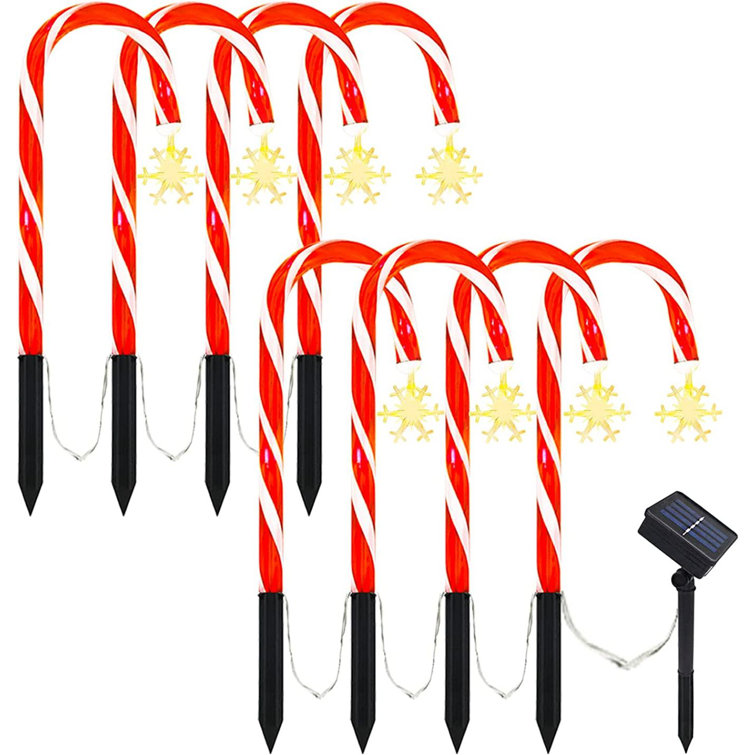 The Holiday Aisle® Solar Snowflake Candy Cane Lights Stake Outdoor ...
