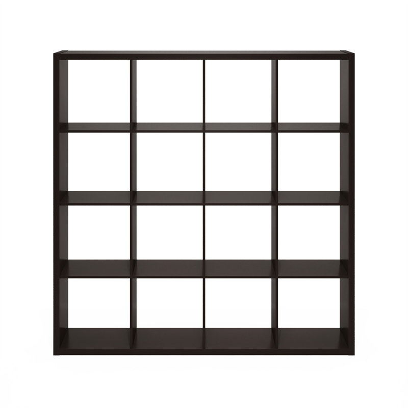 Ebern Designs Grigorijs Open Back Decorative Cube Storage Organizer, 16-Cube, Dark Oak