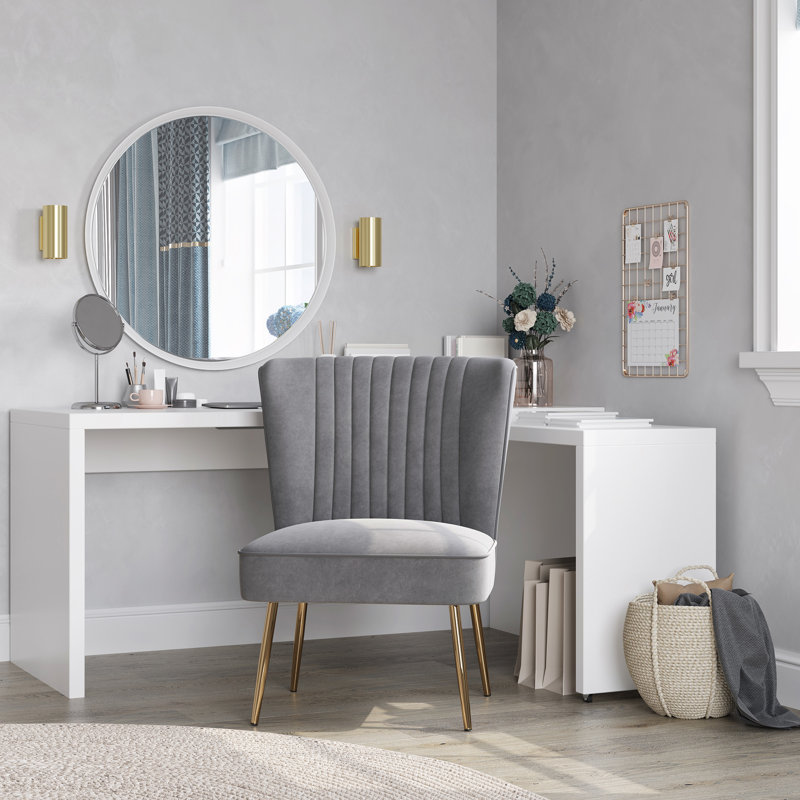Chaise d'appoint capitonnée en velours l 25,39 po Loi, Velours gris