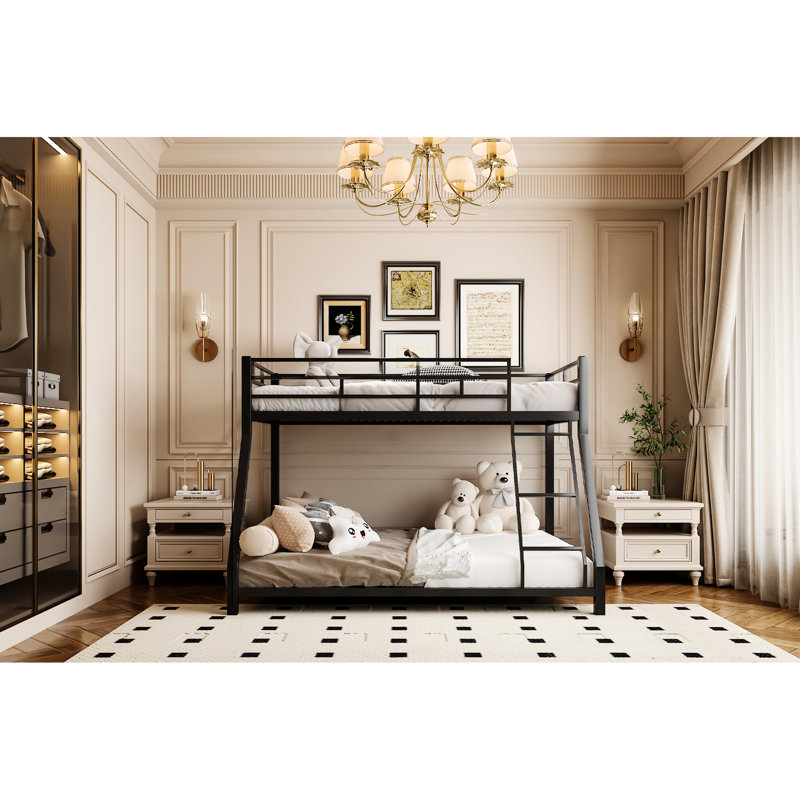 Lit superposé simple noir avec design, construction solide, configuration durable et durable, structure, installation facile