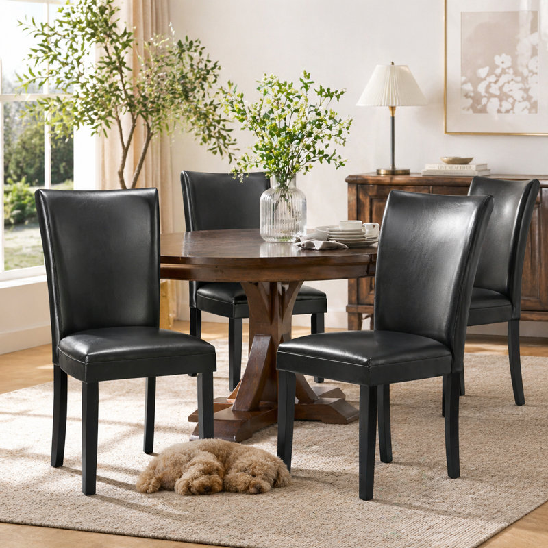  Faux Leather Upholstered Parsons Dining Chairs Black, Black