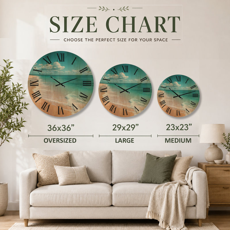  Horloge murale en bois Seascape - Oasis océanique au Mexique, Medium