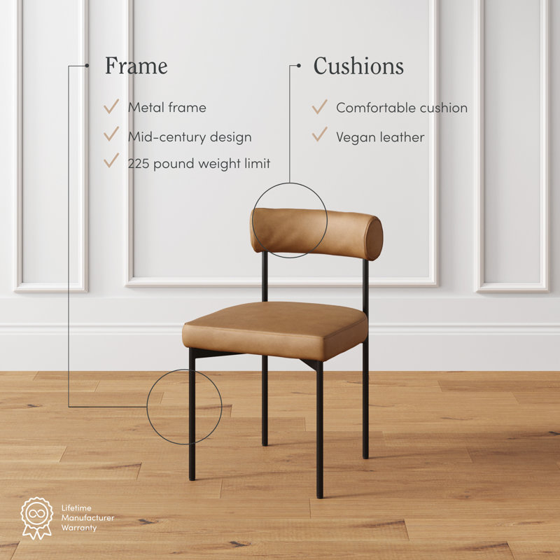 Faux Leather Dining Chair with Metal Legs, Brown/Faux Leather, 1, Short Stool (19" Seat Height)