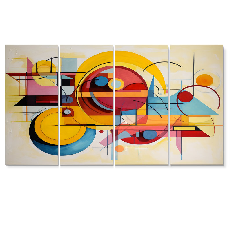 Coucher de soleil jaune délavé - ensemble d'art mural géométrique 4 pièces, H 32 po x l 64 po