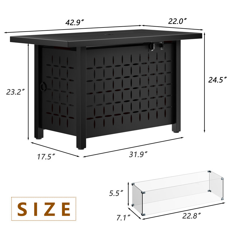 Ceasare 24.5'' H x 42.9'' W Propane Outdoor Fire Pit Table with Lid