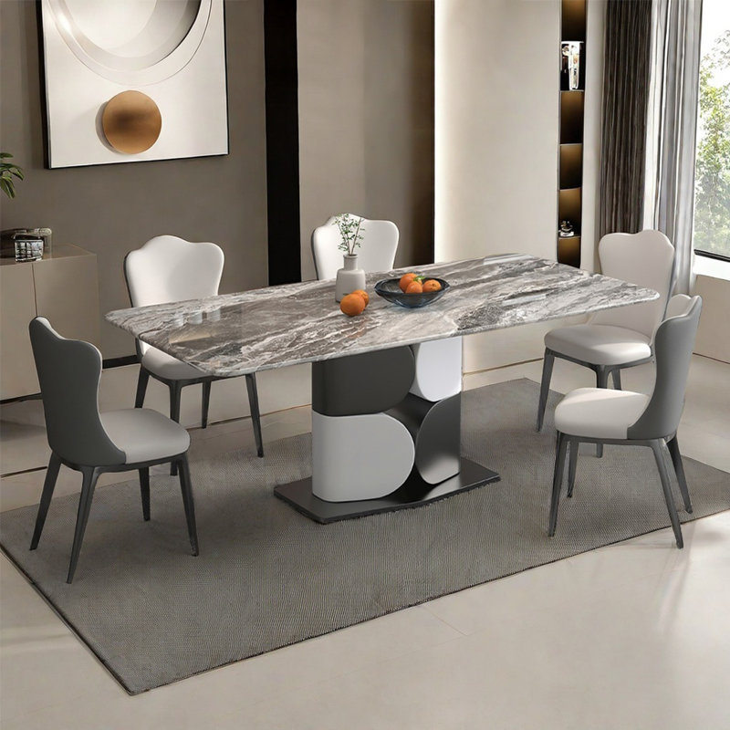 Ensembles de table de salle à manger en marbre brun, H 29,5 po x L 63 po x l 35,4 po