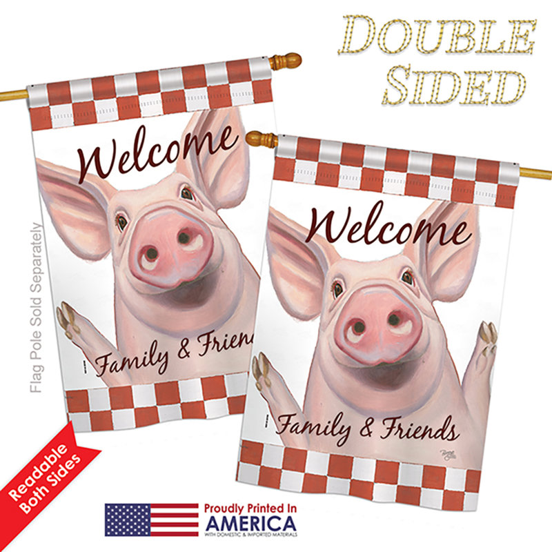 Drapeau de maison en polyester à 2 faces Shadelle Welcome Piggy