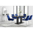 Eubanks High Gloss Double Pillar Dining Table Set with 6 Luxury Velvet Upholstered Dining Chairs