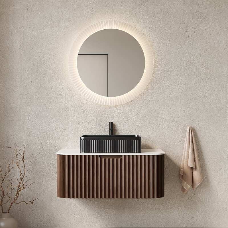 Meuble-lavabo mural flottant avec lavabo, armoire de rangement et tiroir, idéal pour les salles de bain modernes et pour optimiser l'espace