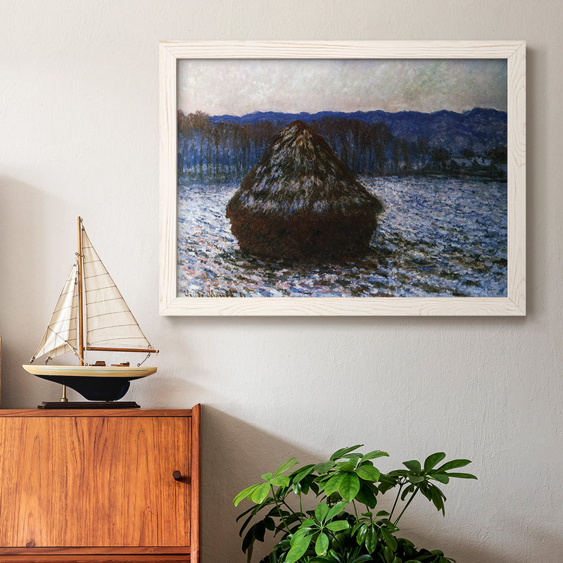 «Haystacks [2]» par Monet, impression sur toile par J Paul, Cadre photo blanc, H 26 po x l 38 po x P 1,5 po