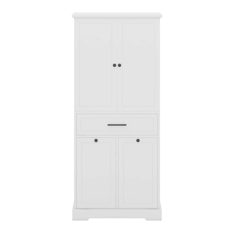 Armoire de rangement de salle de bain avec panier à linge inclinable, Blanc