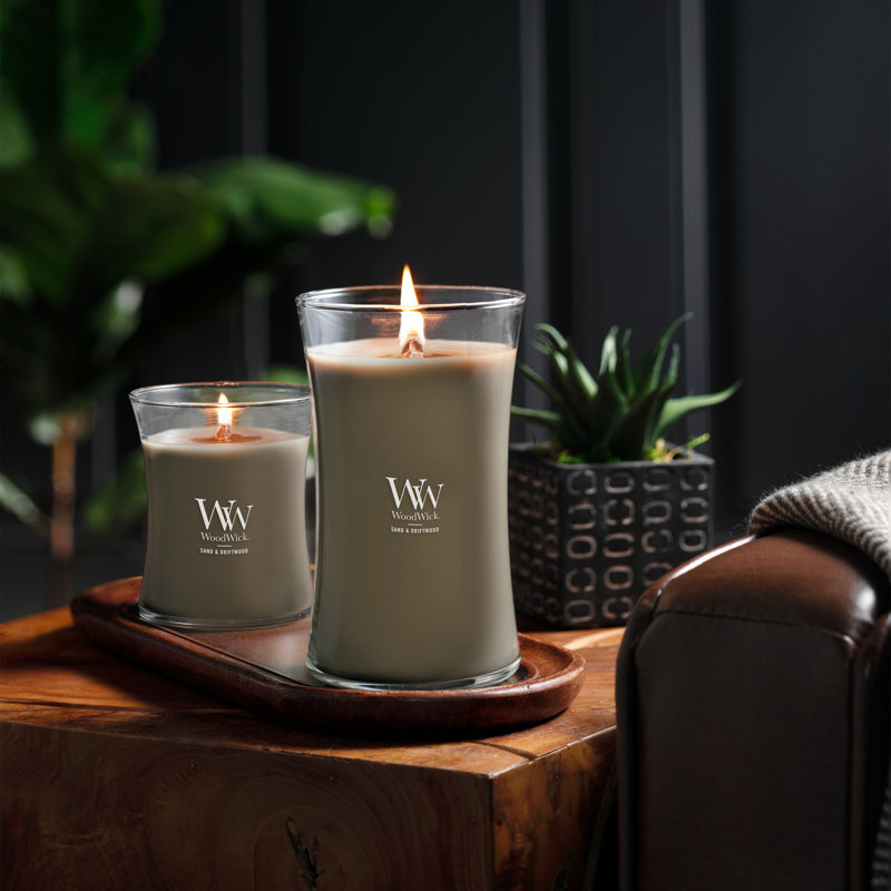 Grande bougie sablier WoodWick® Praline, Gris foncé