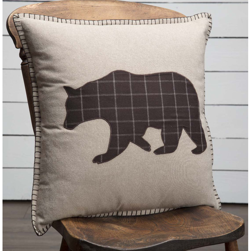 Wyatt 18" Tan and Espresso Cotton Bear Applique Pillow