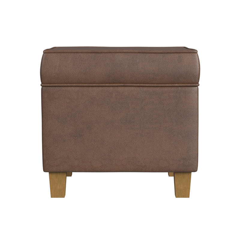 Square Ottoman with Life Off Top, Brown Faux leather